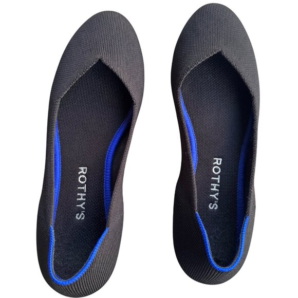 Rothys Women's Black & Blue Pointed Toe Flats W8 Eco-Friendly Recycled Textile - Picture 2 of 9